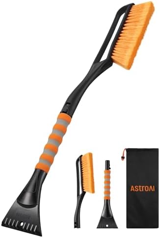AstroAI 27" Snow Brush and Ice Scrapers for Car Windshield, Detachable Snow Scrapers with Ergonomic Foam Grip for Cars, Trucks, SUVs (Heavy Duty ABS, PVC Brush, Orange) - Image 2