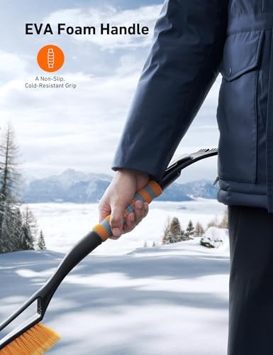 AstroAI 27" Snow Brush and Ice Scrapers for Car Windshield, Detachable Snow Scrapers with Ergonomic Foam Grip for Cars, Trucks, SUVs (Heavy Duty ABS, PVC Brush, Orange) - Image 6