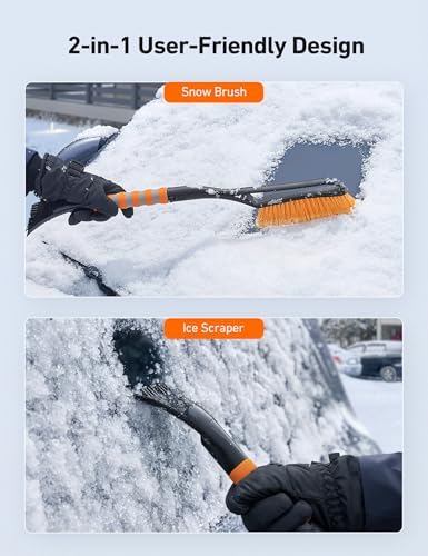 AstroAI 27" Snow Brush and Ice Scrapers for Car Windshield, Detachable Snow Scrapers with Ergonomic Foam Grip for Cars, Trucks, SUVs (Heavy Duty ABS, PVC Brush, Orange) - Image 3