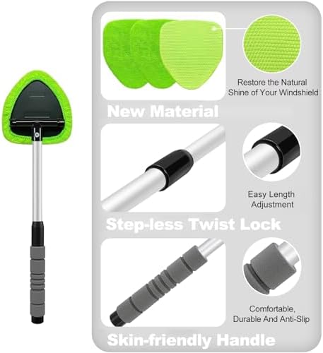 XINDELL Windshield Cleaner Tool – Car Interior Window Cleaning Kit with Extendable Handle & 4 Microfiber Pads, Auto Wiper Inside Windshield Brush for Car & Home Windows - Image 9