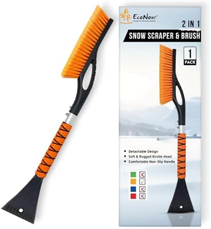 EcoNour 27" Aluminum Ice Scrapers for Car Windshield | Car Window Scraper and Snow Brush with Ergonomic Foam Grip Winter Accessories (Orange) - Image 2