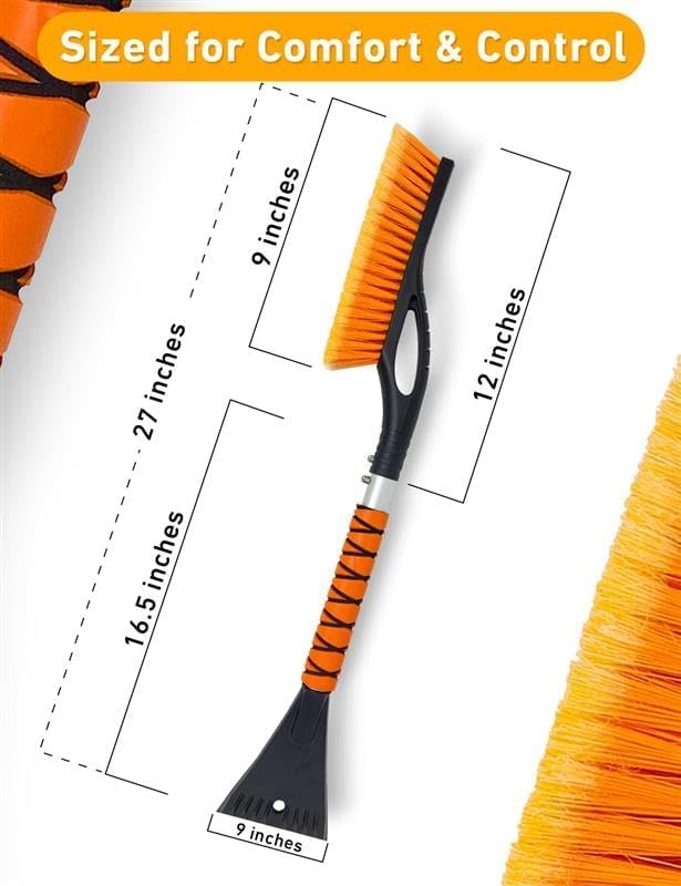 EcoNour 27" Aluminum Ice Scrapers for Car Windshield | Car Window Scraper and Snow Brush with Ergonomic Foam Grip Winter Accessories (Orange) - Image 3