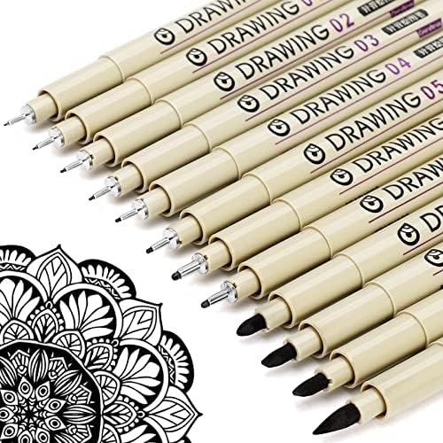 Muchcute Micro Fineliner Drawing Art Pens: 12 Black Fine Line Waterproof Ink Set Artist Supplies Archival Inking Markers Liner Sketch Outline Anime Gifts Manga Sketching Watercolor Zentangle Kit Stuff - Image 2