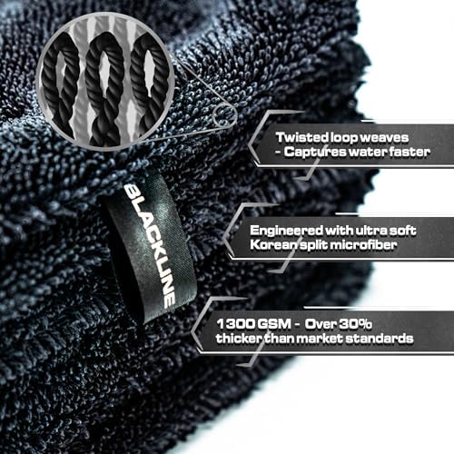 Blackline 24"x36" Twisted-Loop Drying Towel, 1300GSM, Streak Free, Lint Free, Reusable - Car Accessories, Bath Towels, Microfiber Cleaning Cloth - One Pass is All You Need - Image 3
