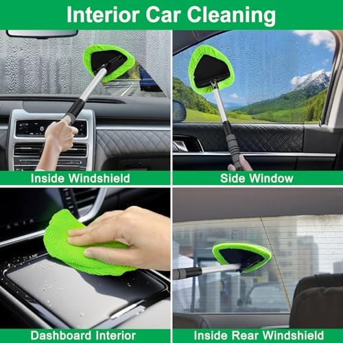 XINDELL Windshield Cleaner Tool – Car Interior Window Cleaning Kit with Extendable Handle & 4 Microfiber Pads, Auto Wiper Inside Windshield Brush for Car & Home Windows - Image 4