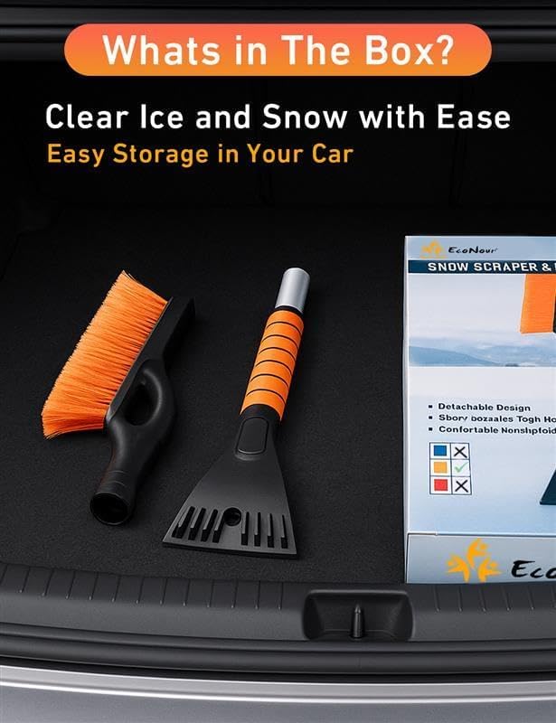 EcoNour 27" Aluminum Ice Scrapers for Car Windshield | Car Window Scraper and Snow Brush with Ergonomic Foam Grip Winter Accessories (Orange) - Image 7