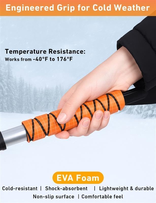 EcoNour 27" Aluminum Ice Scrapers for Car Windshield | Car Window Scraper and Snow Brush with Ergonomic Foam Grip Winter Accessories (Orange) - Image 4